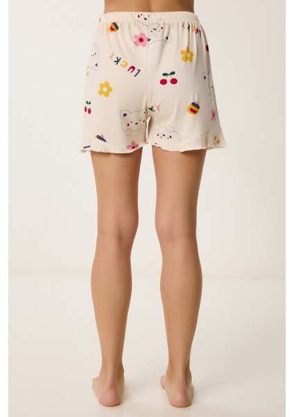 Desenli Şortlu Örme Pijama Takımı