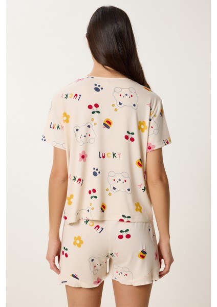 Desenli Şortlu Örme Pijama Takımı