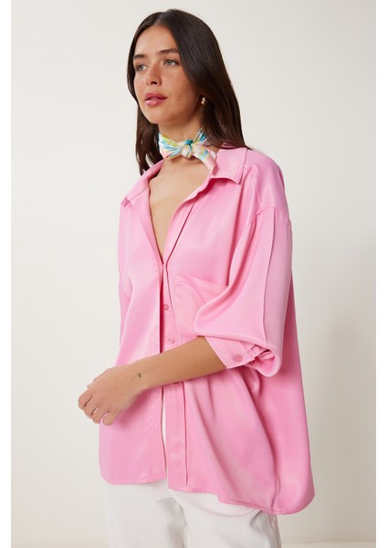 Oversize Saten Dokuma Gömlek