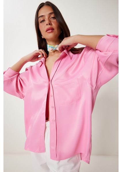 Oversize Saten Dokuma Gömlek