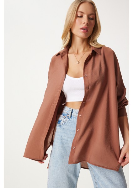 Oversize Uzun Keten Ayrobin Gömlek