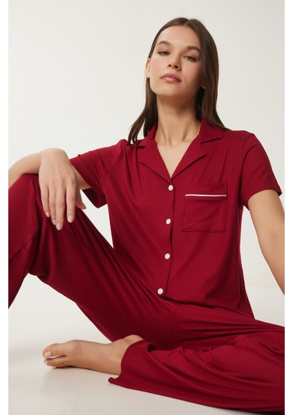 Gömlek Alt Örme Pijama Takımı