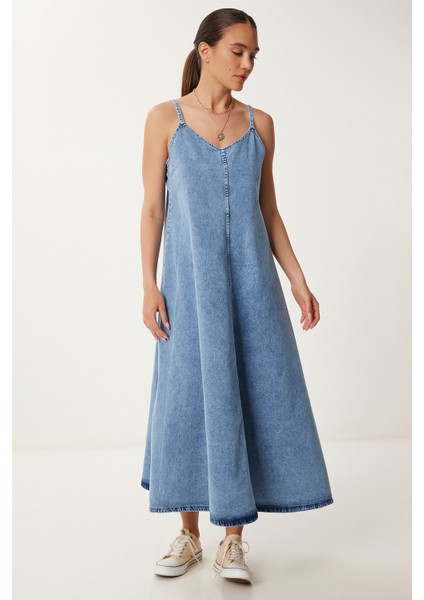 Askılı Denim Çan Elbise