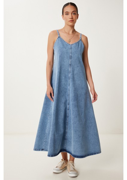 Askılı Denim Çan Elbise