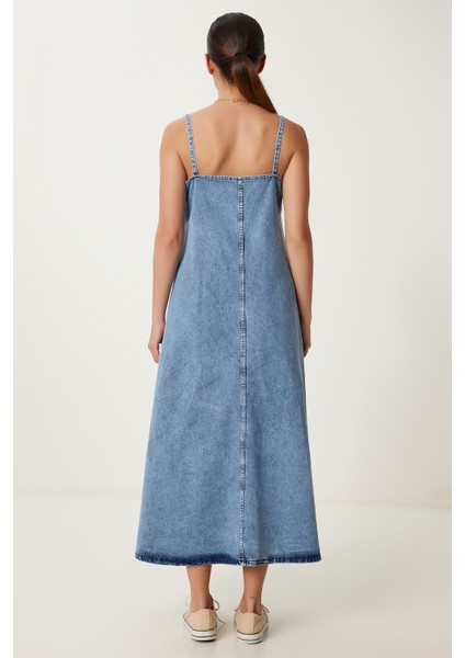 Askılı Denim Çan Elbise