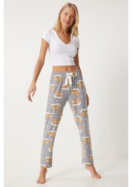 Desenli Yumuşak Dokulu Örme Pijama Altı