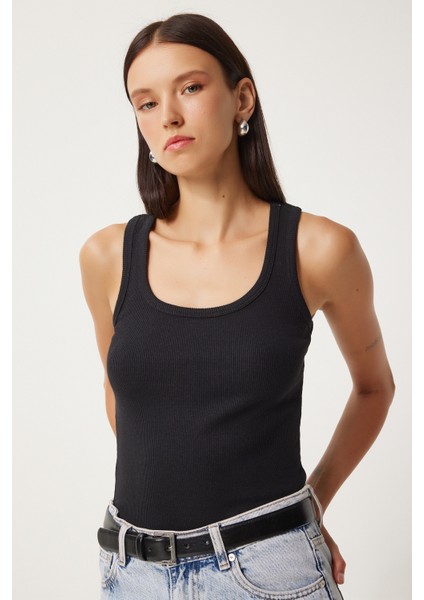 Fitilli Kalın Askılı Örme Atlet LHJ0001 SİYAH