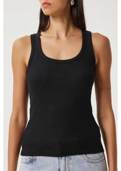 Fitilli Kalın Askılı Örme Atlet LHJ0001 SİYAH modelleri