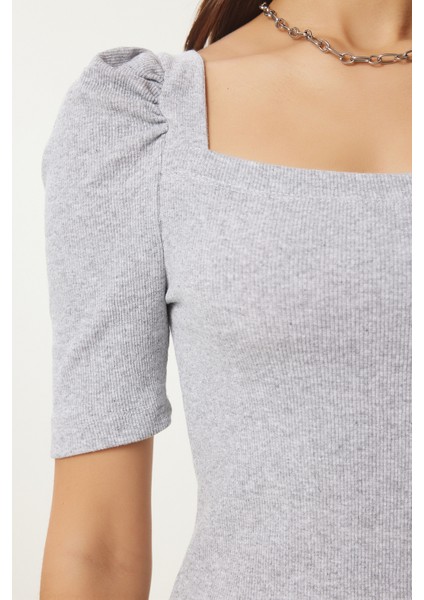 2'li Paket Kare Yaka Fitilli Crop Bluz modelleri
