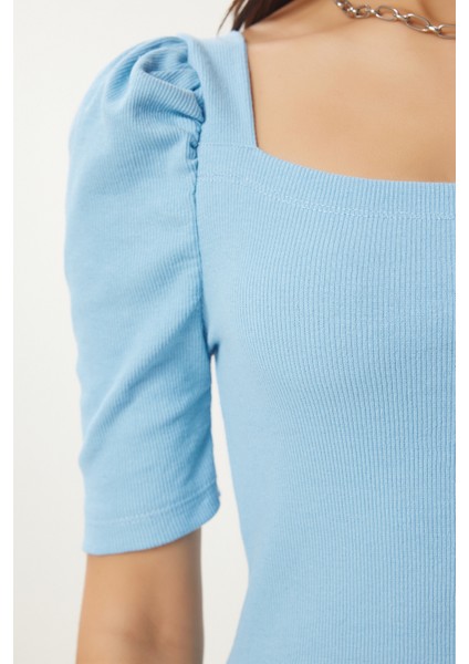 2'li Paket Kare Yaka Fitilli Crop Bluz