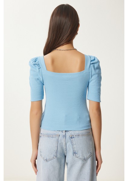 2'li Paket Kare Yaka Fitilli Crop Bluz