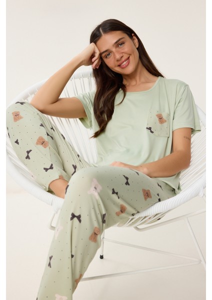 Ayıcık Desenli Örme Pijama Takımı