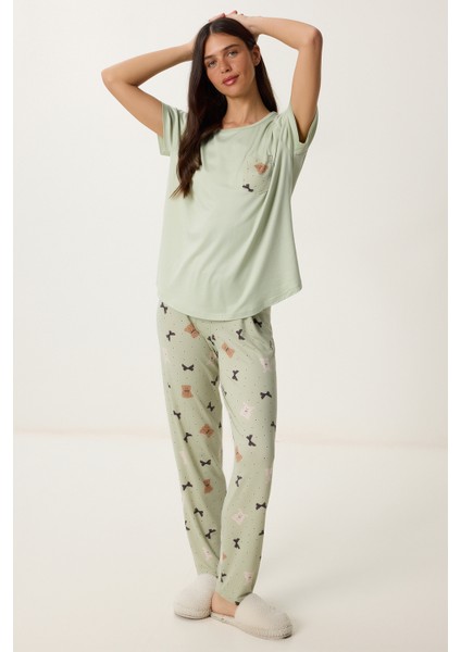 Ayıcık Desenli Örme Pijama Takımı
