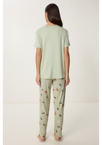Ayıcık Desenli Örme Pijama Takımı