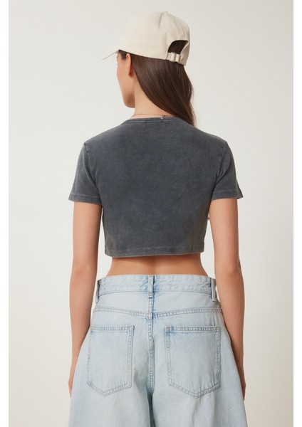 Soluk Efektli Crop Örme T-Shirt indirimleri