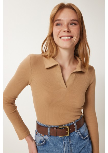 Polo Yaka Fitilli 2'li Paket Örme Bluz modelleri