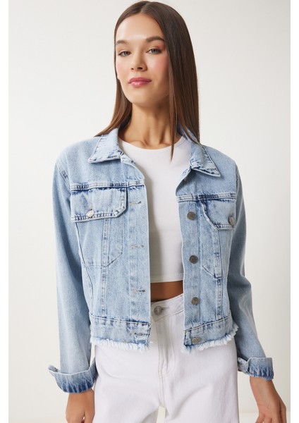 Püskül Detaylı Denim Ceket LAN0018 AÇIK MAVİ fiyatları