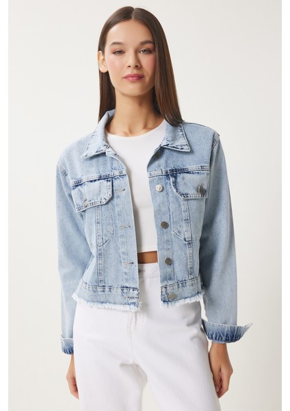 Püskül Detaylı Denim Ceket LAN0018 AÇIK MAVİ modelleri