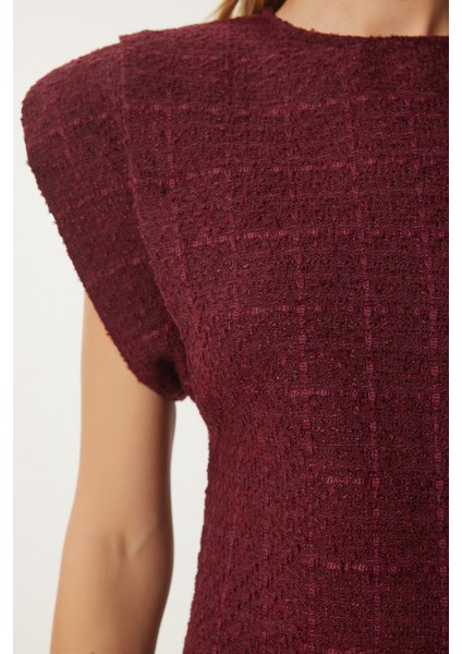 Vatkalı Mini Tüvit Dokuma Elbise LWF0023 BORDO modelleri