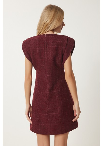 Vatkalı Mini Tüvit Dokuma Elbise LWF0023 BORDO fırsatları