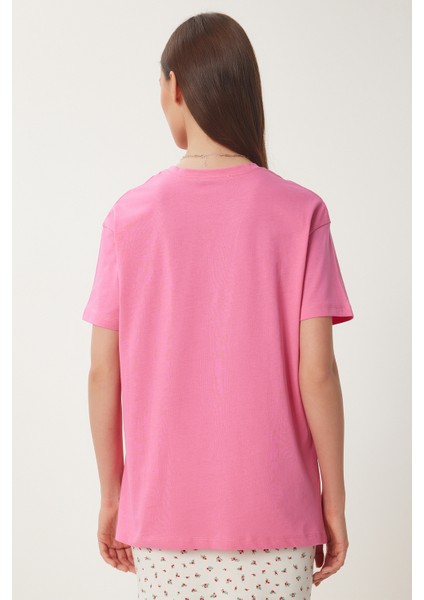 Kalp Nakışlı Pamuklu Örme T-Shirt