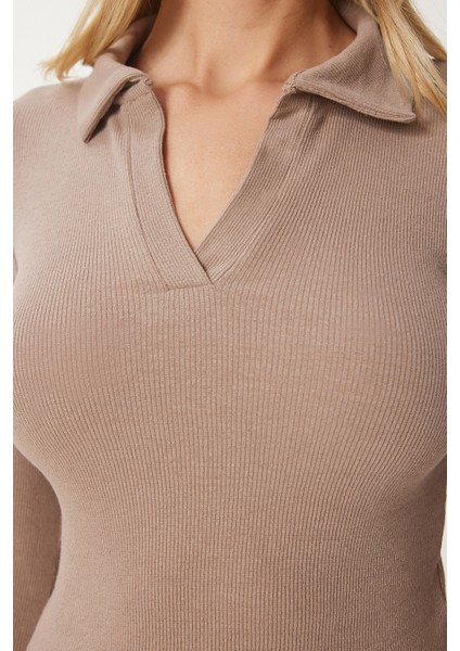 Polo Yaka Fitilli 2'li Paket Örme Bluz