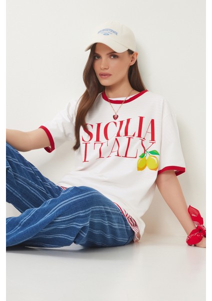 Baskılı Pamuklu Örme T-Shirt