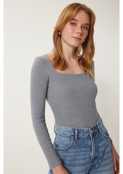Kare Yaka 2'li Paket Örme Bluz