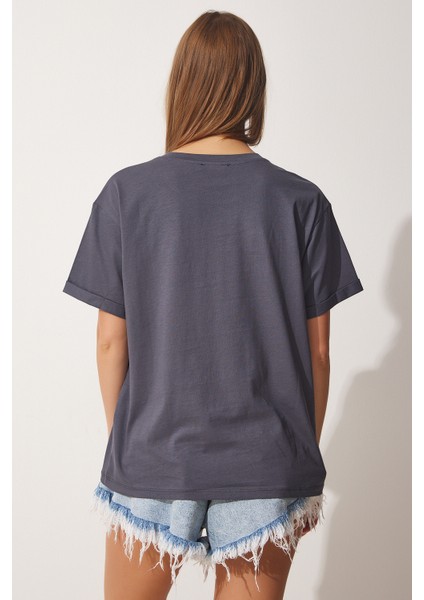 Bisiklet Yaka Pamuklu Bol Örme T-Shirt modelleri