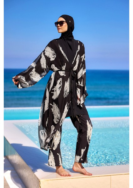 Ipeksi Kimono – Lüks Dokulu Tesettür Plaj Kimonosu P2503-3