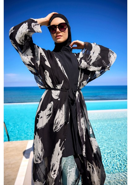 Ipeksi Kimono – Lüks Dokulu Tesettür Plaj Kimonosu P2503-3