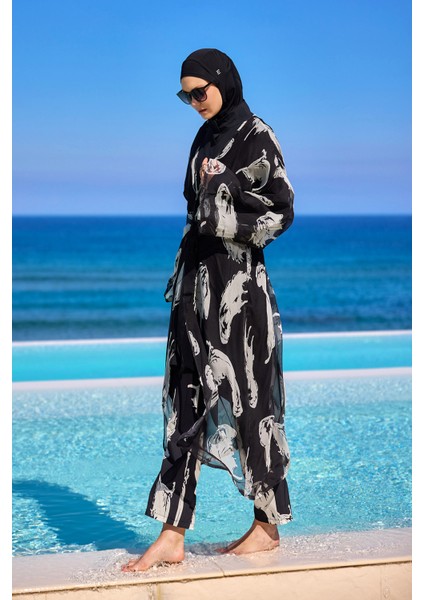 Ipeksi Kimono – Lüks Dokulu Tesettür Plaj Kimonosu P2503-3