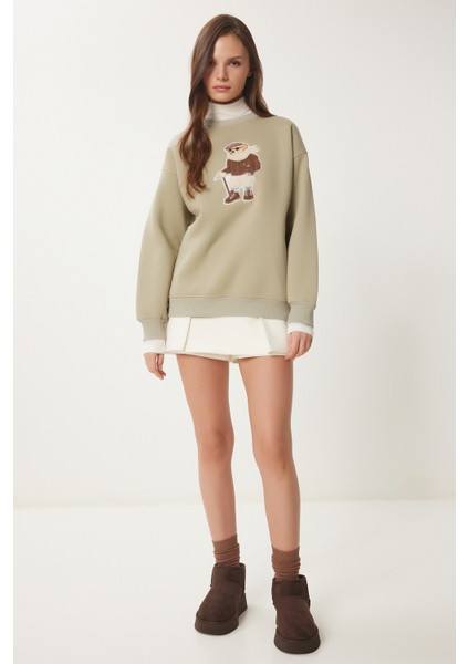 Ayıcık Armalı Şardonlu Örme Sweatshirt