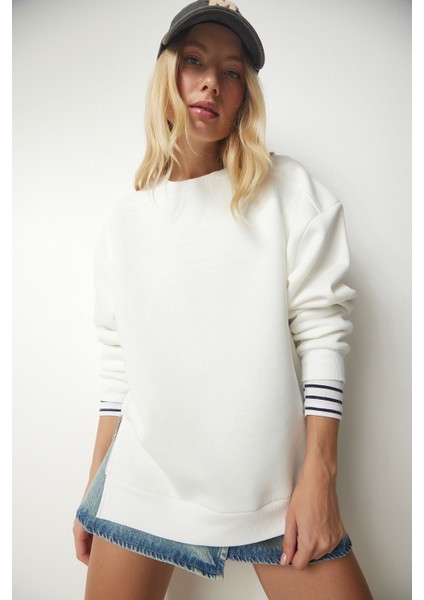 Fermuar Detaylı Şardonlu Sweatshirt LUB0003 EKRU