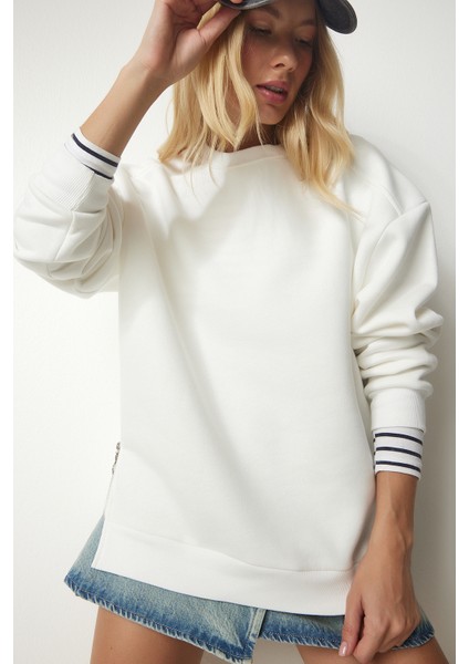 Fermuar Detaylı Şardonlu Sweatshirt LUB0003 EKRU modelleri