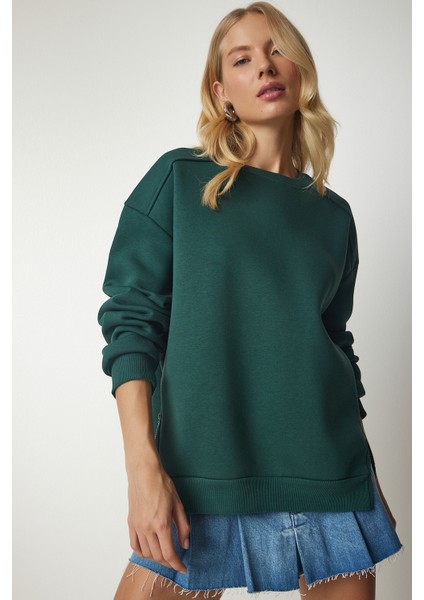 Fermuar Detaylı Şardonlu Sweatshirt LUB0003 HAKİ