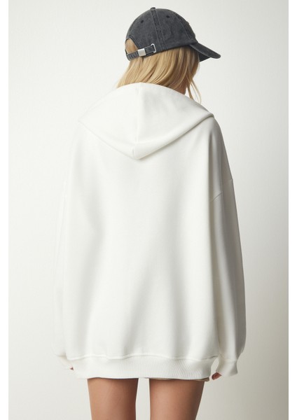 Kapüşonlu Fermuarlı Oversize Sweatshirt LUB0002 EKRU