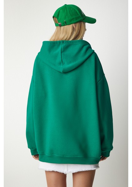 Kapüşonlu Fermuarlı Oversize Sweatshirt LUB0002 YEŞİL