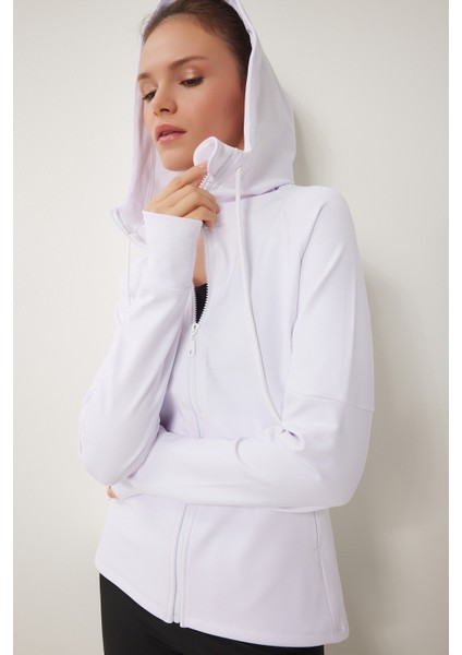 Parmak Detaylı Kapüşonlu Fermuarlı Örme Sweatshirt