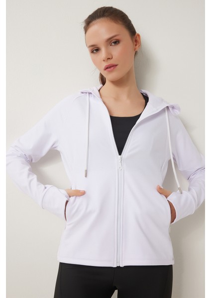 Parmak Detaylı Kapüşonlu Fermuarlı Örme Sweatshirt