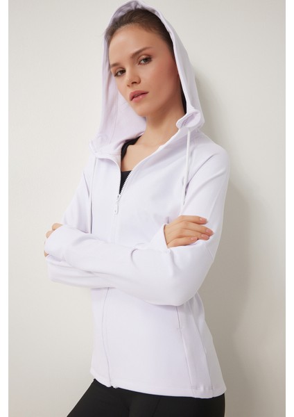 Parmak Detaylı Kapüşonlu Fermuarlı Örme Sweatshirt