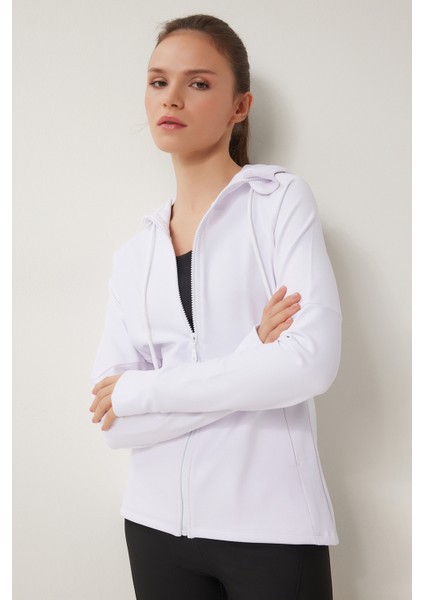 Parmak Detaylı Kapüşonlu Fermuarlı Örme Sweatshirt