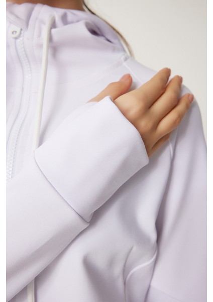 Parmak Detaylı Kapüşonlu Fermuarlı Örme Sweatshirt