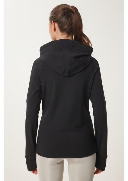 Parmak Detaylı Kapüşonlu Fermuarlı Örme Sweatshirt