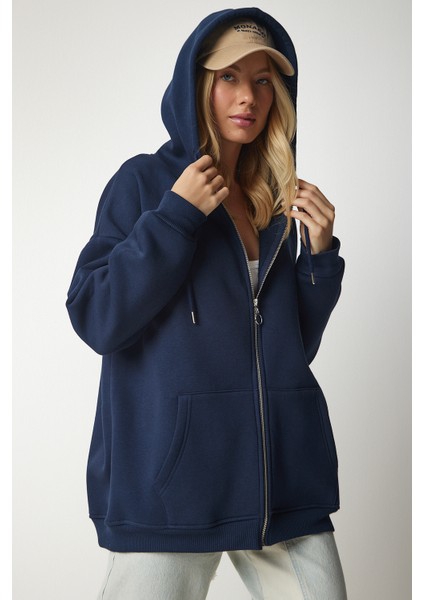 Kapüşonlu Fermuarlı Oversize Sweatshirt LUB0002 LACİVERT fiyatları