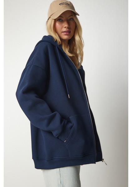 Kapüşonlu Fermuarlı Oversize Sweatshirt LUB0002 LACİVERT indirimleri