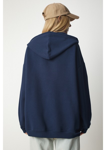 Kapüşonlu Fermuarlı Oversize Sweatshirt LUB0002 LACİVERT