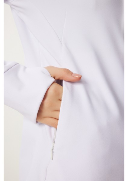 Parmak Detaylı Kapüşonlu Fermuarlı Örme Sweatshirt
