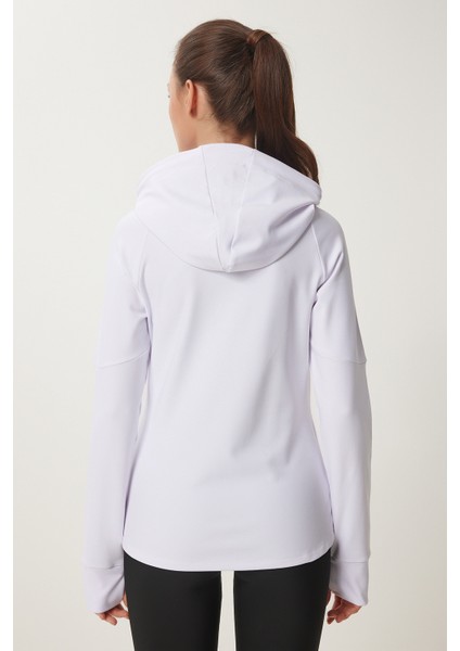 Parmak Detaylı Kapüşonlu Fermuarlı Örme Sweatshirt