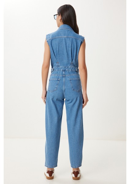 Kapaklı Cepli Denim Tulum